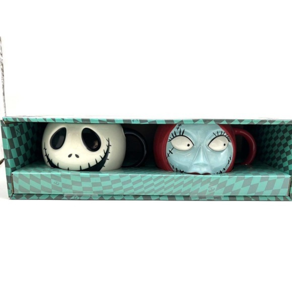 Disney Nightmare before Christmas Coffee Mugs Set Of 2 Jack + Sally Halloween 3D
